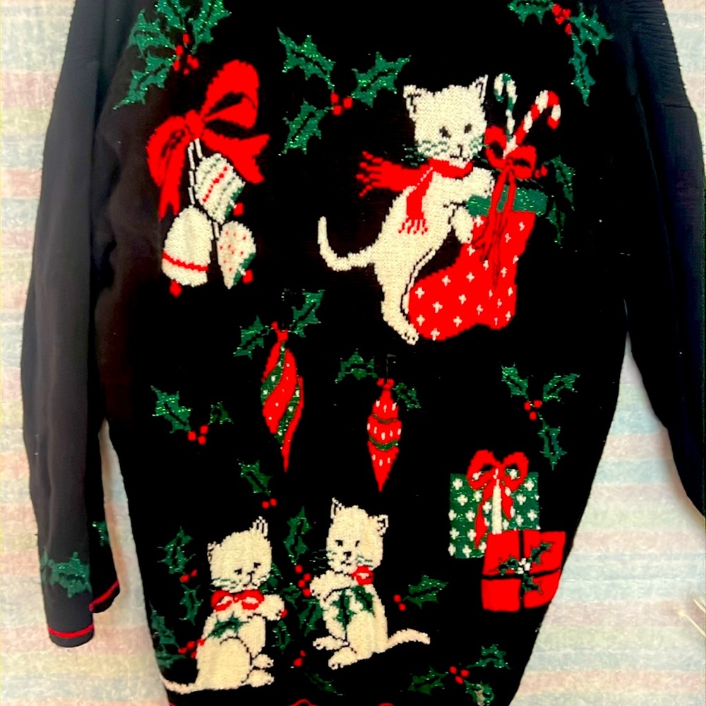 Vintage Ugly Sweater Playful Kittens Holiday Party Plus Size Pullover Stretch